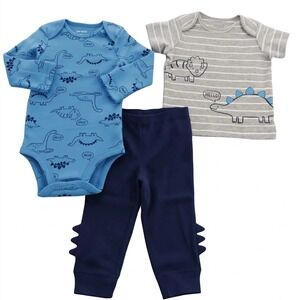 Carters Newborn Baby Boys 3pc Pants‎ & Tops Dinosaur Outfit Set Navy Blue Gray